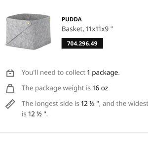 IKEA Pudda Felt Storage Basket Organizer Grey NEW